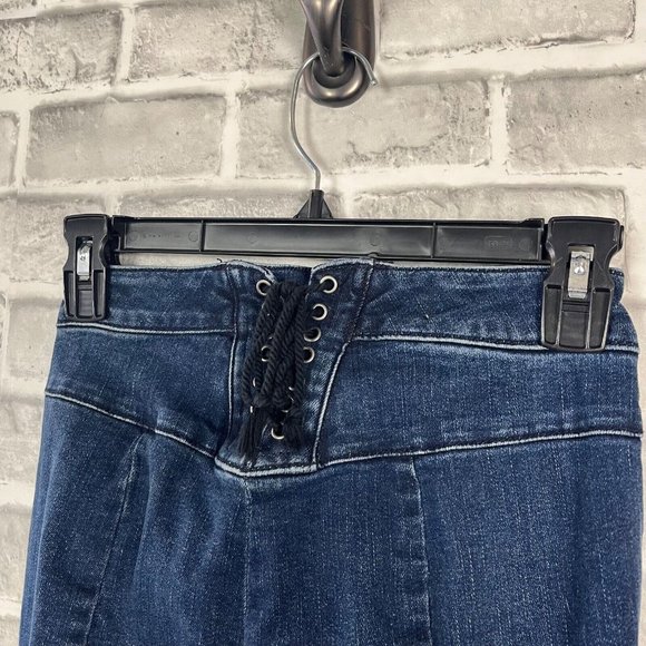 We The Free Super High Rise Lace Up Flare Jeans Size 24 Dark Wash Hippie 24x31 - Picture 5 of 13